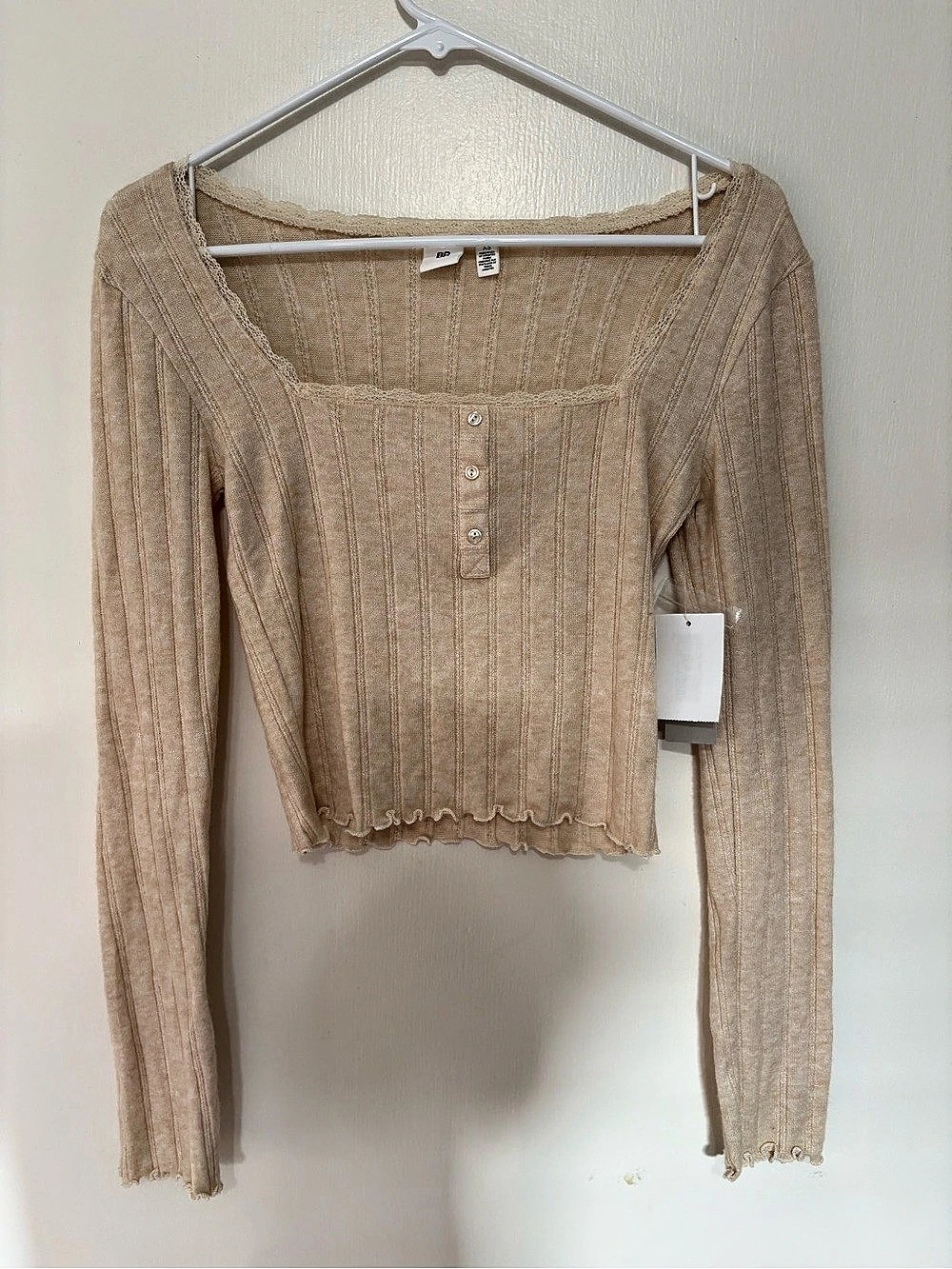 BP. Ribbed Long Sleeve Top in Beige XS NWT